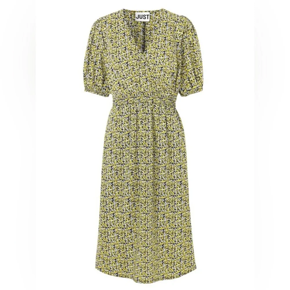 JUST Female Dove Midi Dress Black Yellow Floral Print M
